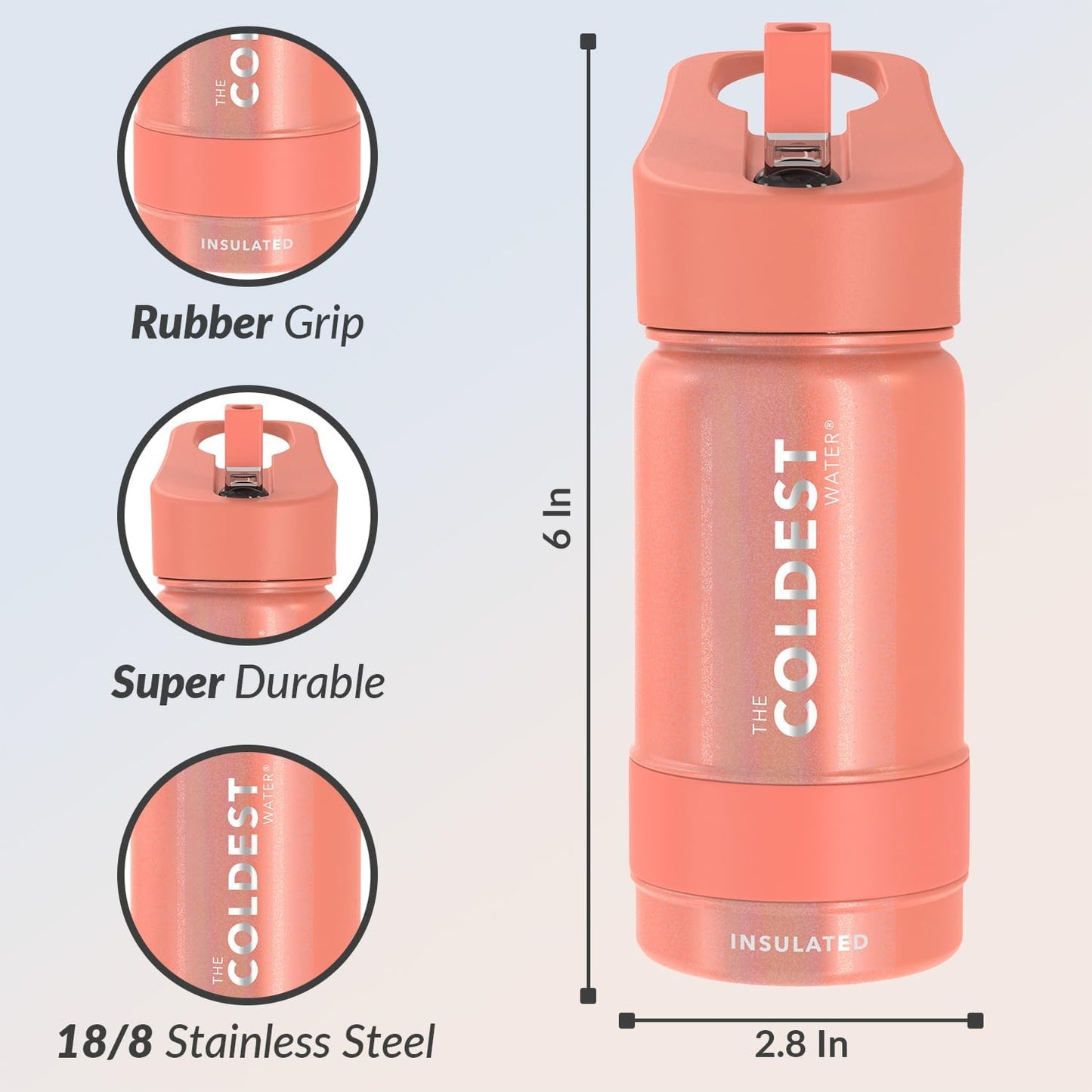 Coldest Insulated Water Bottle with Straw Lid - Stainless Steel Metal Insulated Bottle for Men & Women (Pink Froze Glitter, 14 oz)