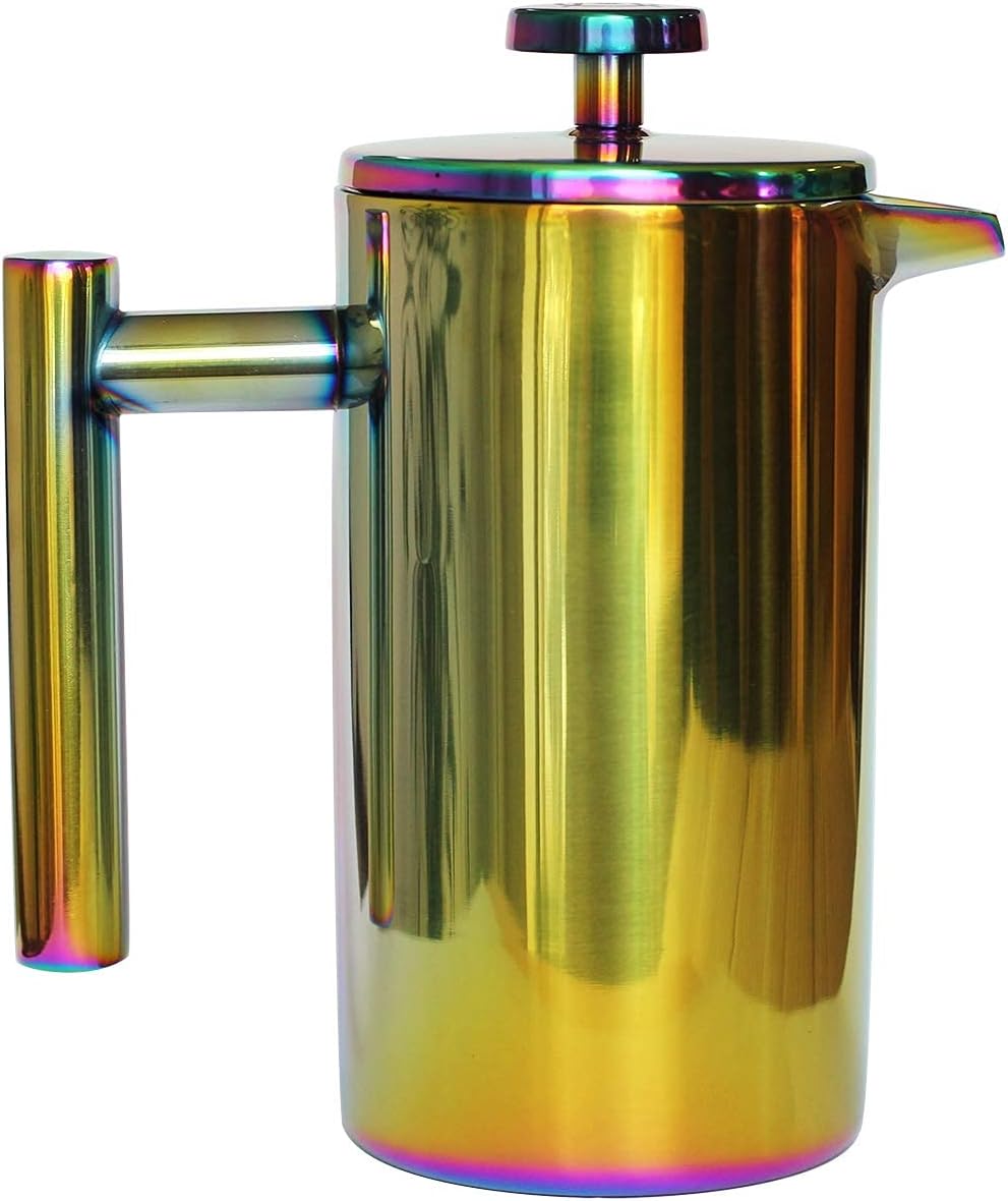 French Press Coffee Maker – 1 or 2 Cups Small Stainless Steel Coffee Maker Double Walled French Press Rainbow 12oz/350ml