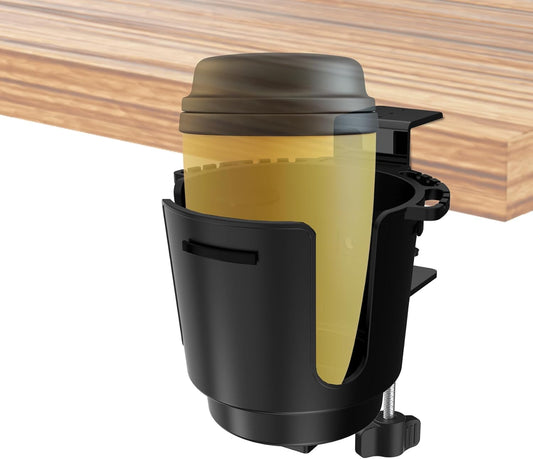 Deeper Desk Cup Holder with Large Metal Clamp, 3.8" Diameter Cup Holder, Anti-Spill Cup Holder Compatible with YETI Bottles & Pen Holder. (Large)