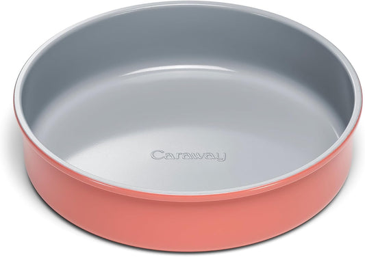 Caraway Non-Stick Ceramic 9” Circle Pan - Naturally Slick Ceramic Coating - Non-Toxic, PTFE & PFOA Free - Perfect for Birthday Cakes, Tartes, & More - Perracotta