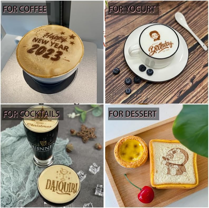Coffee Latte Art Machine EB-Pro Customized Photo Selfie Printing with Camera Cake Desserts DIY Personalized Decoration for Cafes Bars Museums, Brown FancyBox - White