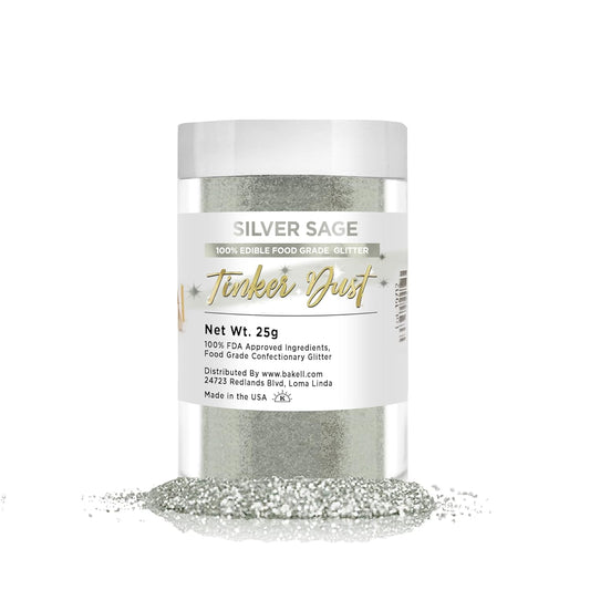 BAKELL Silver Sage Edible Glitter, 25 Grams | TINKER DUST Edible Glitter | KOSHER Certified | 100% Edible Glitter | Cakes, Cupcakes, Cake Pops, Drinks, Dessert Vegan Glitter & Dusts (25g, Silver Sage)