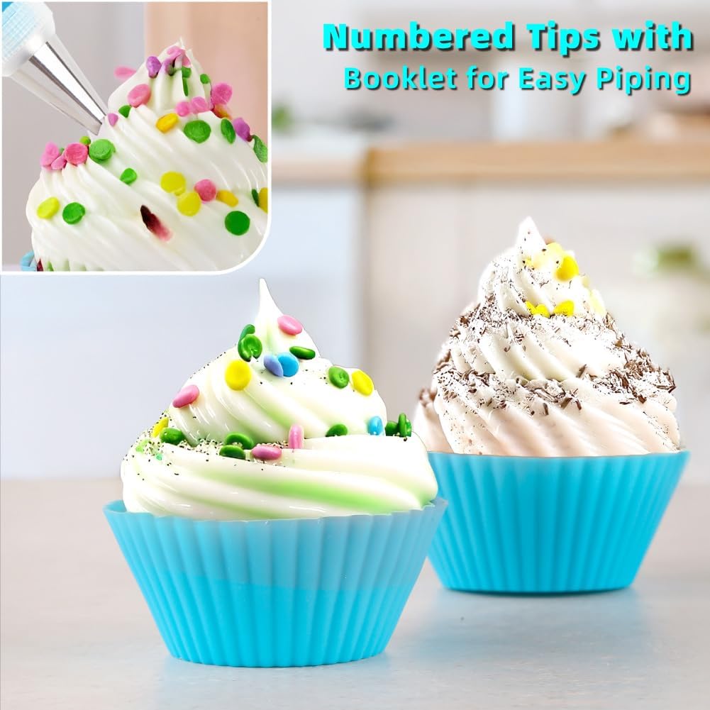 Cake Decorating Kit: Decorating Supplies Tools Kit 208 PCS Baking Accessories Include Spiping Bags and Tips Set, Piping Tips Set, Spatulas, Cake Scraper, 50 Piping Bags, Blue