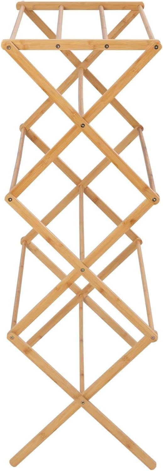 Collapsible Bamboo Drying Rack – Foldable Laundry Drying Stand for Indoor/Outdoor Use – Space-Saving Clothes Rack for Towels, Blankets & Delicates