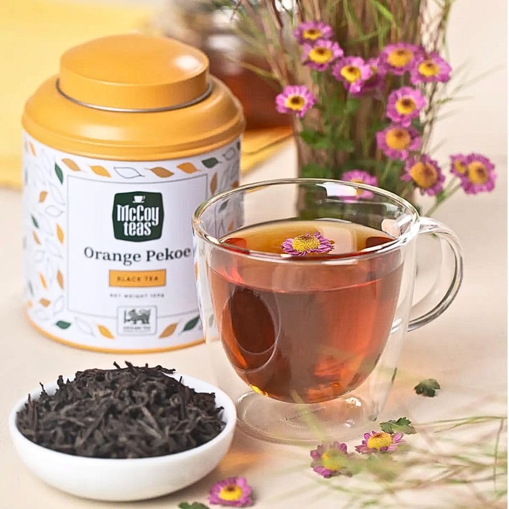 McCoy Teas Orange Pekoe Black Tea Loose Leaf Tea with Rich Smooth and Aromatic Brew Make Hot or Cold Ice and Brews with Premium Tea from Sri Lanka, 100g Can (Pack of 01)
