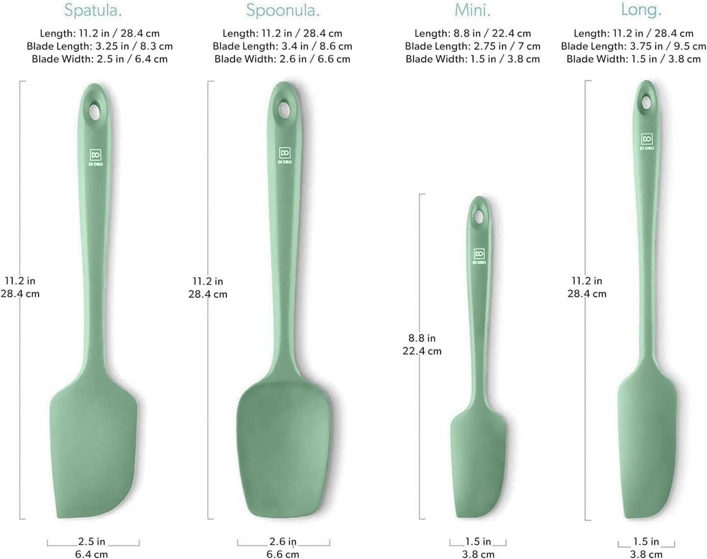 DI ORO Silicone Spatula Set - Rubber Kitchen Spatulas for Baking, Cooking, & Mixing - 600°F Heat-Resistant & BPA Free Silicone Scraper Spatulas for Nonstick Cookware - Dishwasher Safe (4pc, Sage)