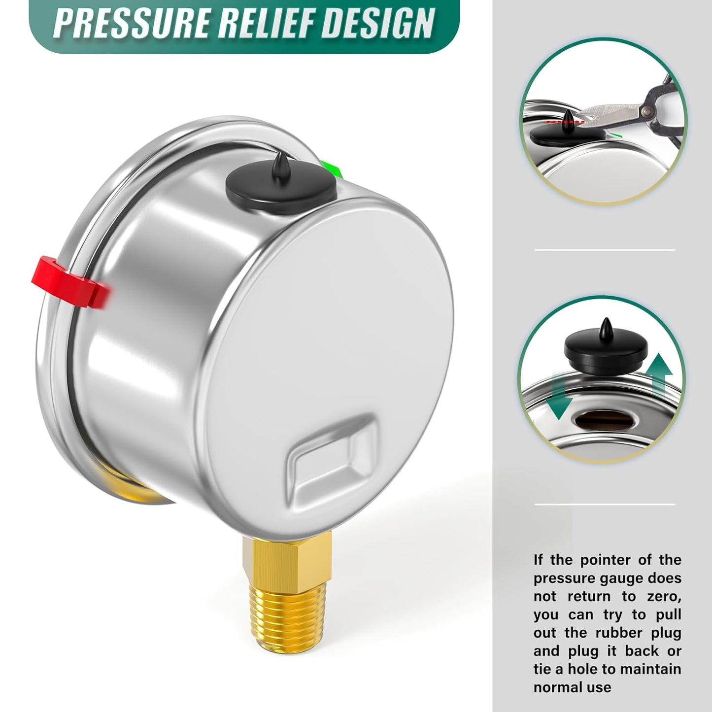 0-100PSI Stainless Steel Glycerin Filled Pressure Gauge 1.5" Black Dial Size, 1/8" NPT Lower Mount, for Tube, Water Pump, Gas, Liquid, Pressure Test (with Range Mark Pointer)