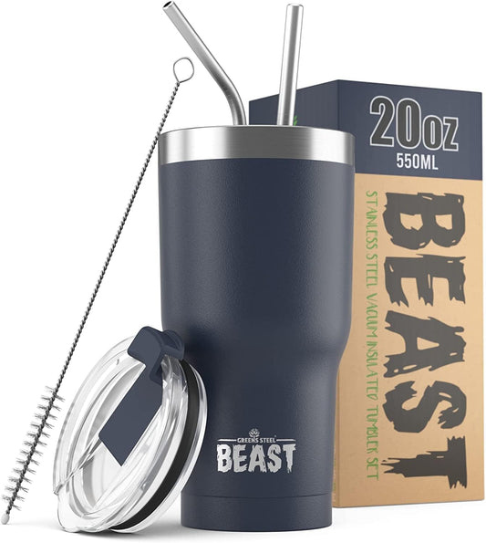 Beast 20 oz Tumbler Stainless Steel Vacuum Insulated Coffee Ice Cup Double Wall Travel Flask (Navy Blue)