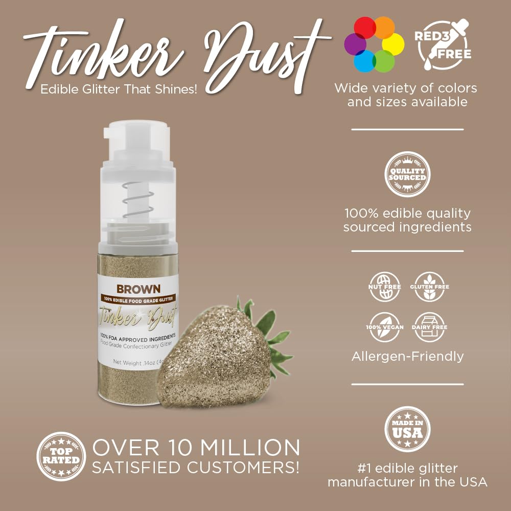 Bakell - Brown Tinker Dust (4g, 1x Mini Spray Pump) Edible Glitter for Food, Desserts, and Beverages!