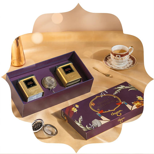 CHAYAM Blissful Infusion – Spiced Turmeric & Magical Cinnamon Wellness Tea Gift Set (2 x 1.76oz) + Infuser | Loose Leaf Black & Green Tea Caddies for Tea Lovers