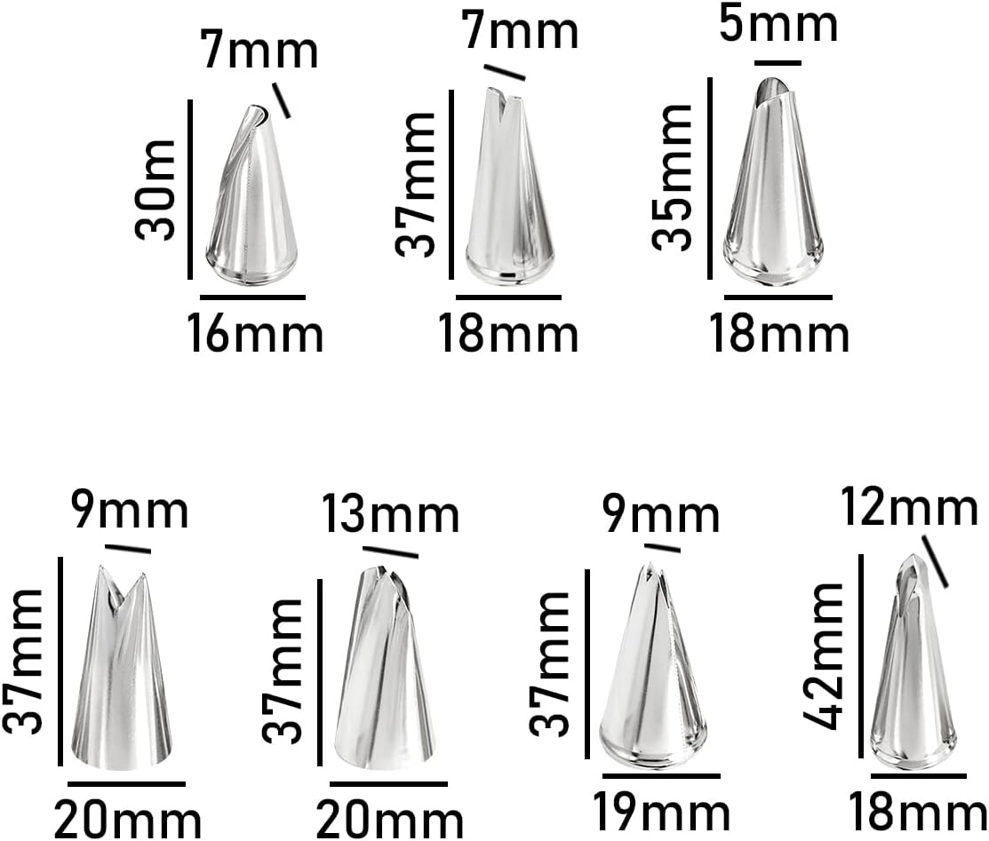 Leaf Piping Bags and Tips Set 7 Pieces Piping Tips Set Cake Decorating Tips Icing Piping Nozzles Set Cupcake Decorating Kit Cupcake Pastry Tool Stainless Steel