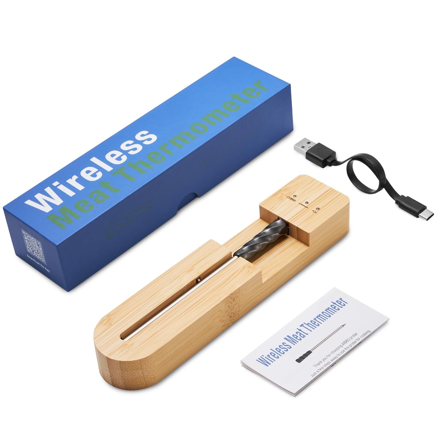 Amsau Wireless Smart Meat Thermometer with Bluetooth | Long Range | Measures Internal & Ambient Temp | for BBQ, Oven, Grill, Kitchen, Smoker, Rotisserie (Black)