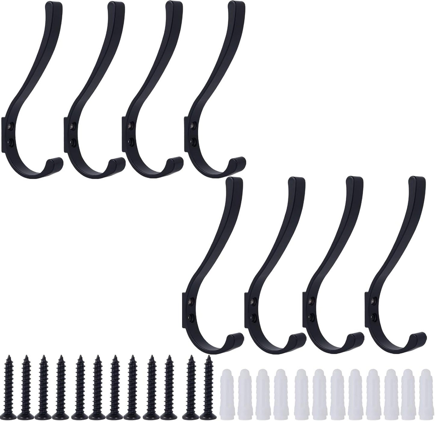 8 Pack Hanging Coat Hooks Wall Mount, Coat Hanger Wall Hangers, Metal Hooks for Hanging Heavy Duty, Screw in Hooks for Hanging Towels, Clothes, Backpack, Hat, Bag, Jacket, Key, Robe, Backpack Black