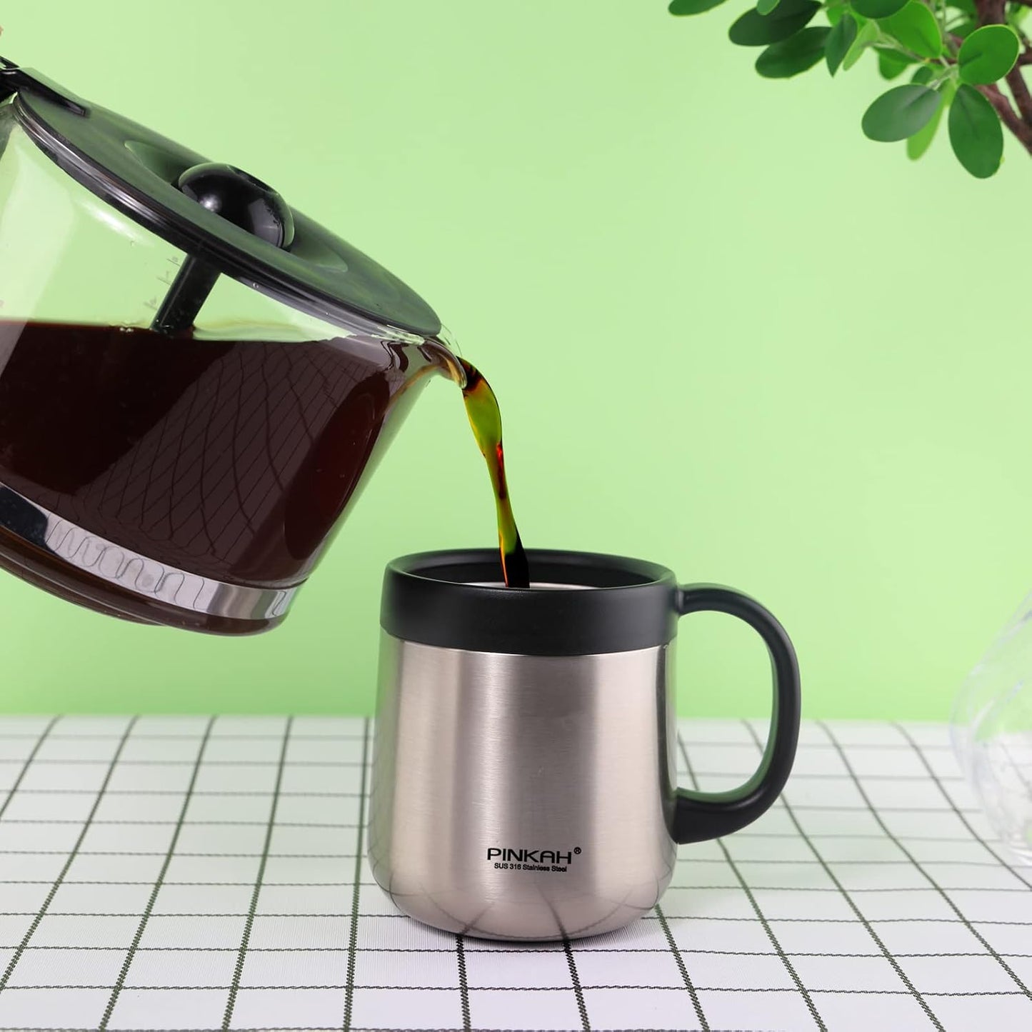 16OZ Stainless Steel Insulated Coffee Mug with Handle and Lid, Double Wall Vacuum Coffee Tumbler Thermal Cup with 2 Lids