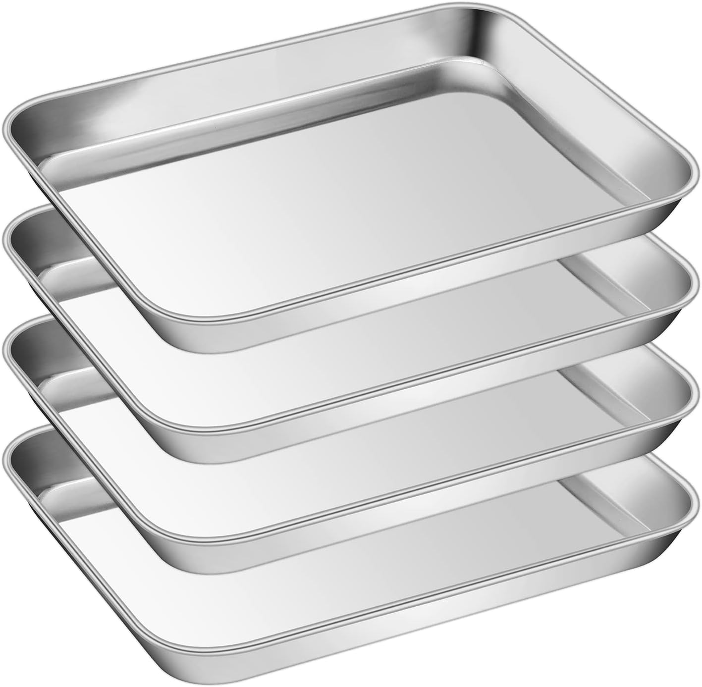 P&P CHEF 9 Inch Baking Cookie Sheet, Oven Pan Tray Stainless Steel Sheet Pan for Kitchen, Oven Bakeware for Multi Uses, Shiny Look & Dishwasher Safe, Healthy & Heavy Duty, 4Pcs