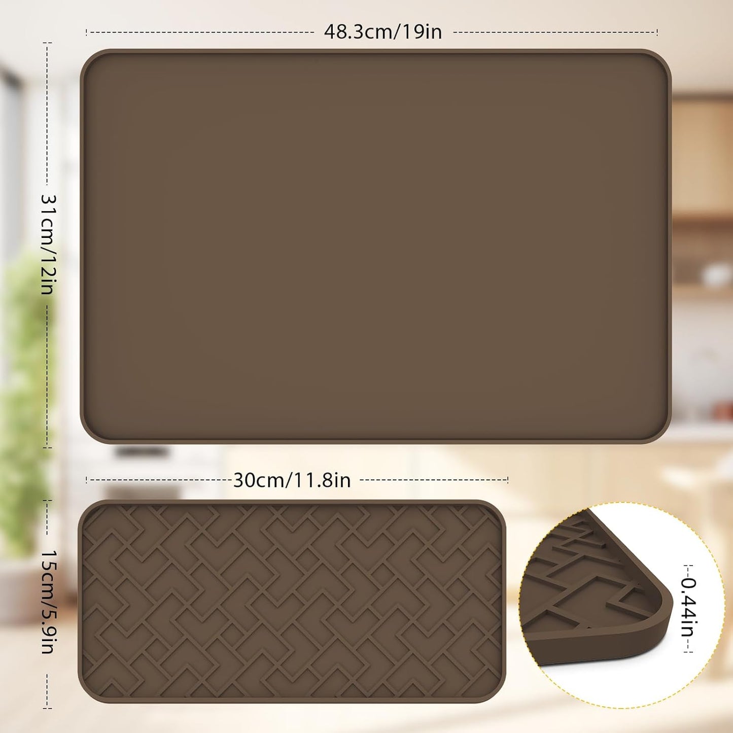 Silicone Coffee Mat - Removable Bar Mat with Concave and Convex Design, Leak-Proof and Non-Slip, Suitable for Use Under the Coffee Machine to Keep the Countertop Clean (brown19"x12")