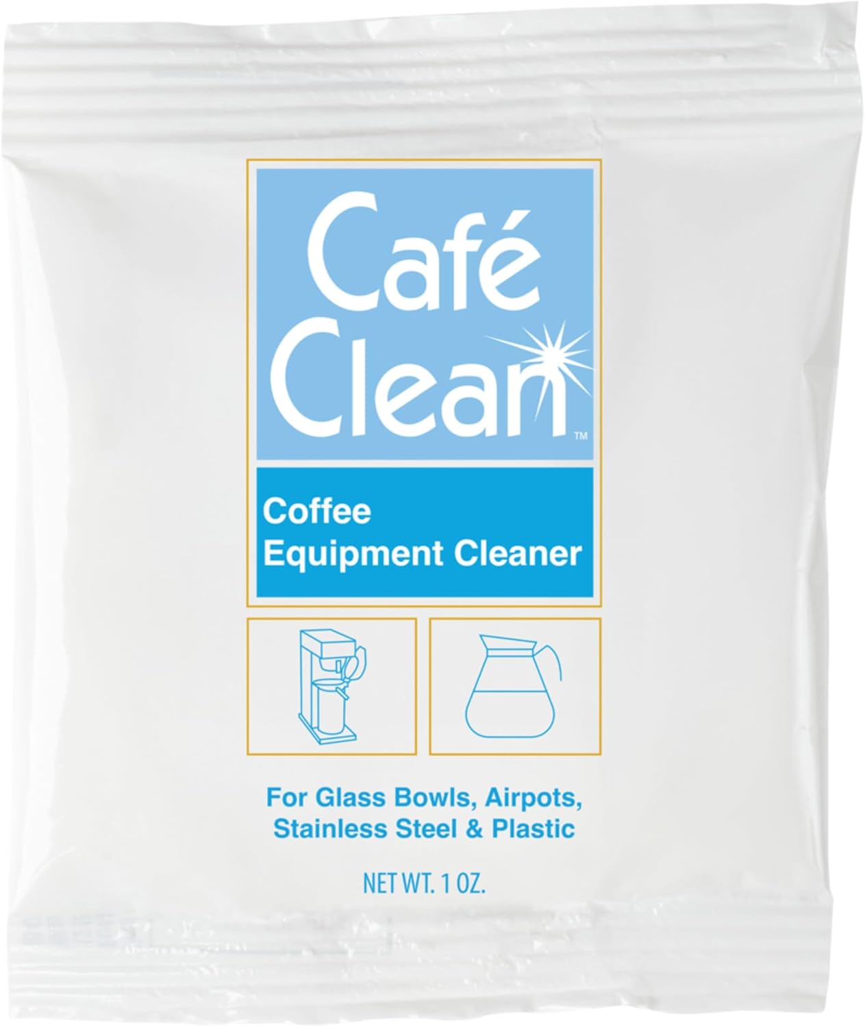 Coffee Equipment Cleaner, All-Purpose Brewing Equipment, Espresso, Coffee Maker Cleaner, Café Clean Removes Oil, Stain Buildup, from Glass, Plastic & Stainless Steel - 1 Oz. (100 Count)