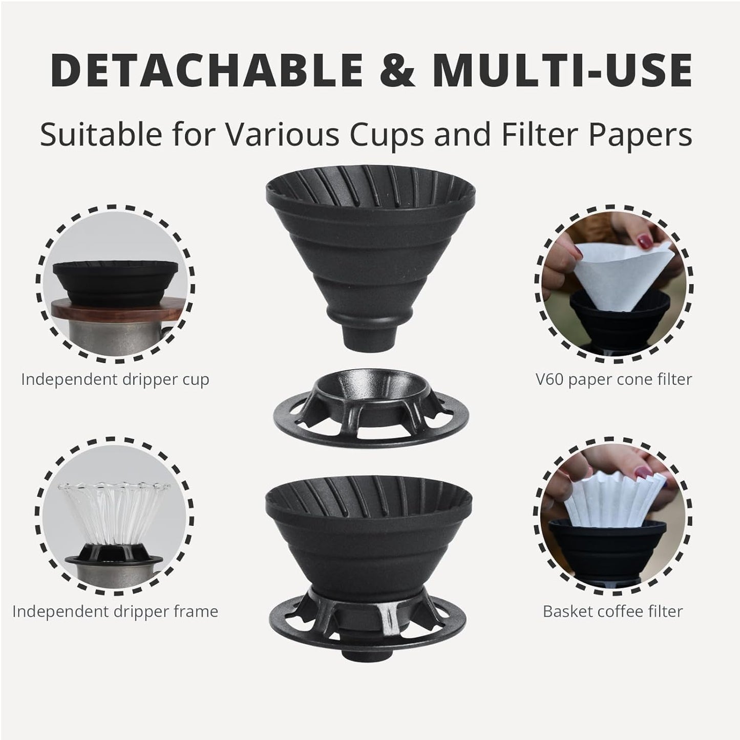 Collapsible Pour Over Coffee Dripper, Silicone Reusable Pour Over Coffee Maker for Camping, Travel, Home&Office, Single Clever Coffee Dripper With 100 V60 Filter Paper #01(1-2 Cup)