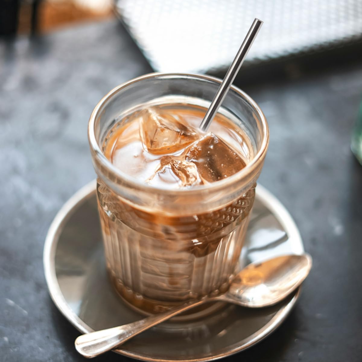 16 Pack 5 Inch Extra Short Metal Coffee Stir Straws, Reusable Stainless Steel Coffee Stirrer, Mini Bar Cocktail Straws with Cleaning Brush for Coffee Mugs, Small Glasses or Cups