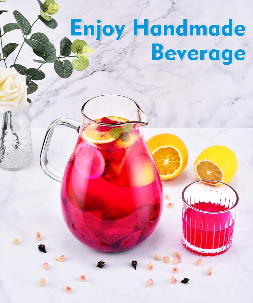 Glass Pitcher, veecom 80oz Water Pitchers with Lid and Spout for Drinks, Hot&Cold Beverage, Juice, Iced Tea Pitcher for Fridge, Borosilicate Glass Carafe/Jug with Brush