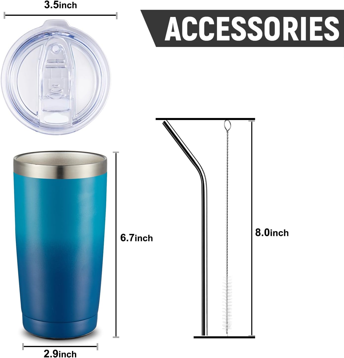 COMOOO 20oz Tumbler with Straw Stainless Steel Insulated Coffee Tumbler Cups Double Wall Vacuum Travel Coffee Mug with Splash Proof Sliding Lid for Hot Cold Drinks (Dark Night, 1 Pack)