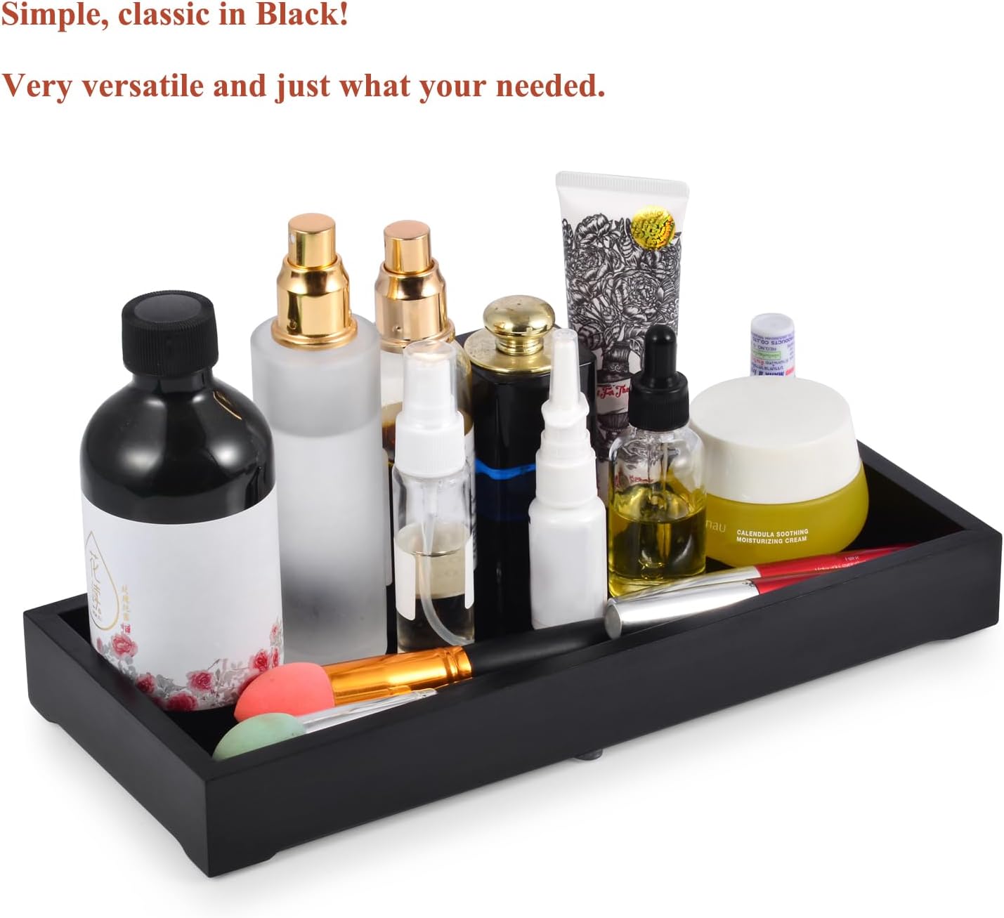 Farmhouse Wooden Vanity Tray with Soap Tray, Toilet Top Organizer, Ideal for Bathroom Toilet Tank (Black, 4.8" W11.5 Lx1.2 H)