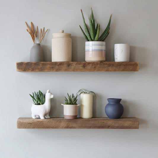 Urban Legacy Reclaimed Barnwood Planks | Floating Shelves for Wall w/Flush Mount Shelf Bracket Set Included | Set of 2 (Natural, 24"x 4.5"x 2")