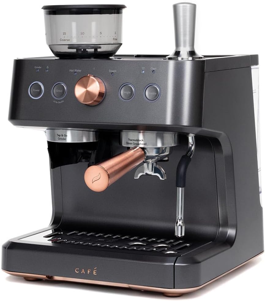 Café Bellissimo Semi Automatic Espresso Machine + Milk Frother | WiFi Connected| Built-In Bean Grinder, 15-Bar Pump & 95-Ounce Water Reservoir | Matte Black, C7CESAS3RD3