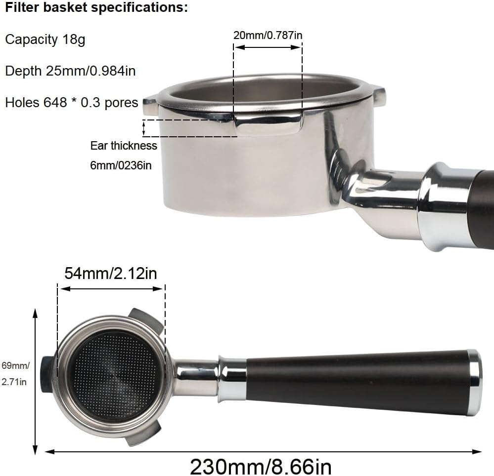 Bottomless Portafilter 54mm Compatible for Breville Barista Express, Pro, Touch, and Impress | Bonus Puck Screen | T Buckle Black Rosewood Handle