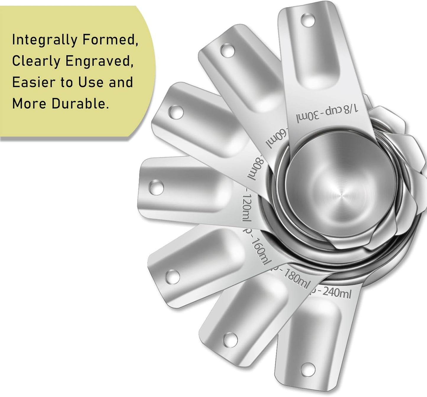 2PCS 1/4Cup (60ml, 2oz) Single Measuring Cup, Stainless Steel Measure Scoop, Metric and US Measurement, Heavy Duty, Dishwasher Safe