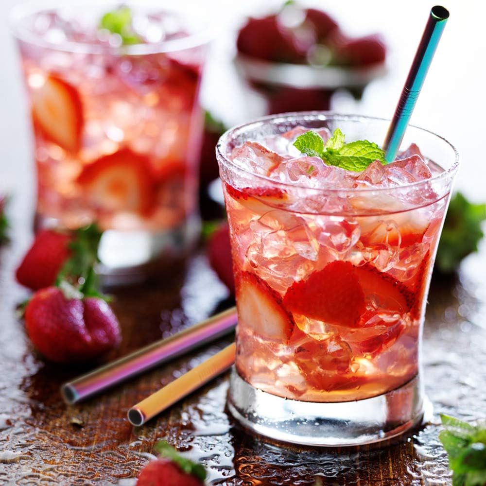 [24 PCS] Value Pack Reusable Stainless Steel Straws in Bulk Extra Long 10.4 inch Colorful,Tomorotec Metal Straw Sets with Cleaning Brushes,12 Straight 12 Bent For Tumblers Beverage Drink Cocktail