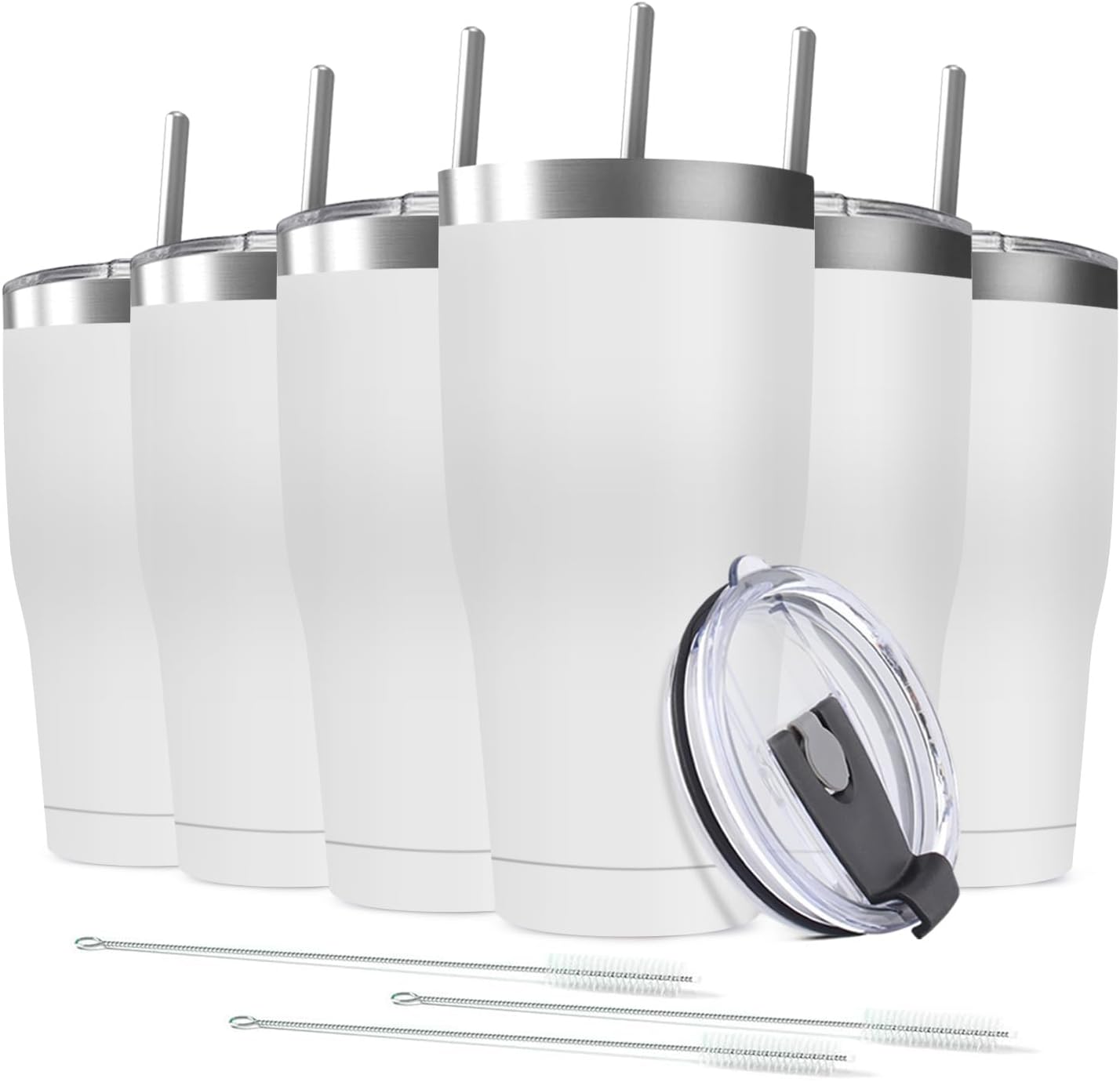 6 Pack 30oz Stainless Steel Tumblers Bulk Reusable Travel Mugs with Lid, Double Wall Powder Coated Coffe Cup for Home, Office, Outdoor Suitable for Vehicle Cup Holders