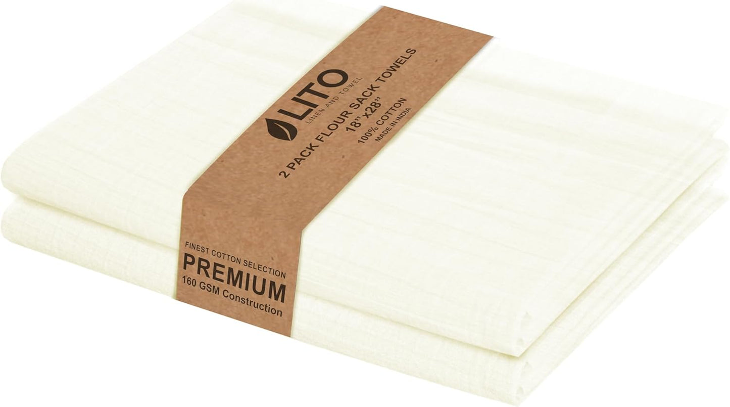 Flour Sack Towels | Tea Towel for Crafts| Kitchen Dish Cotton Blank Towel for Embroidery| Baking Bread Proofing Linen Cover| Thick Absorbent Quick Dry| 2 Pack 18"x 28" Natural