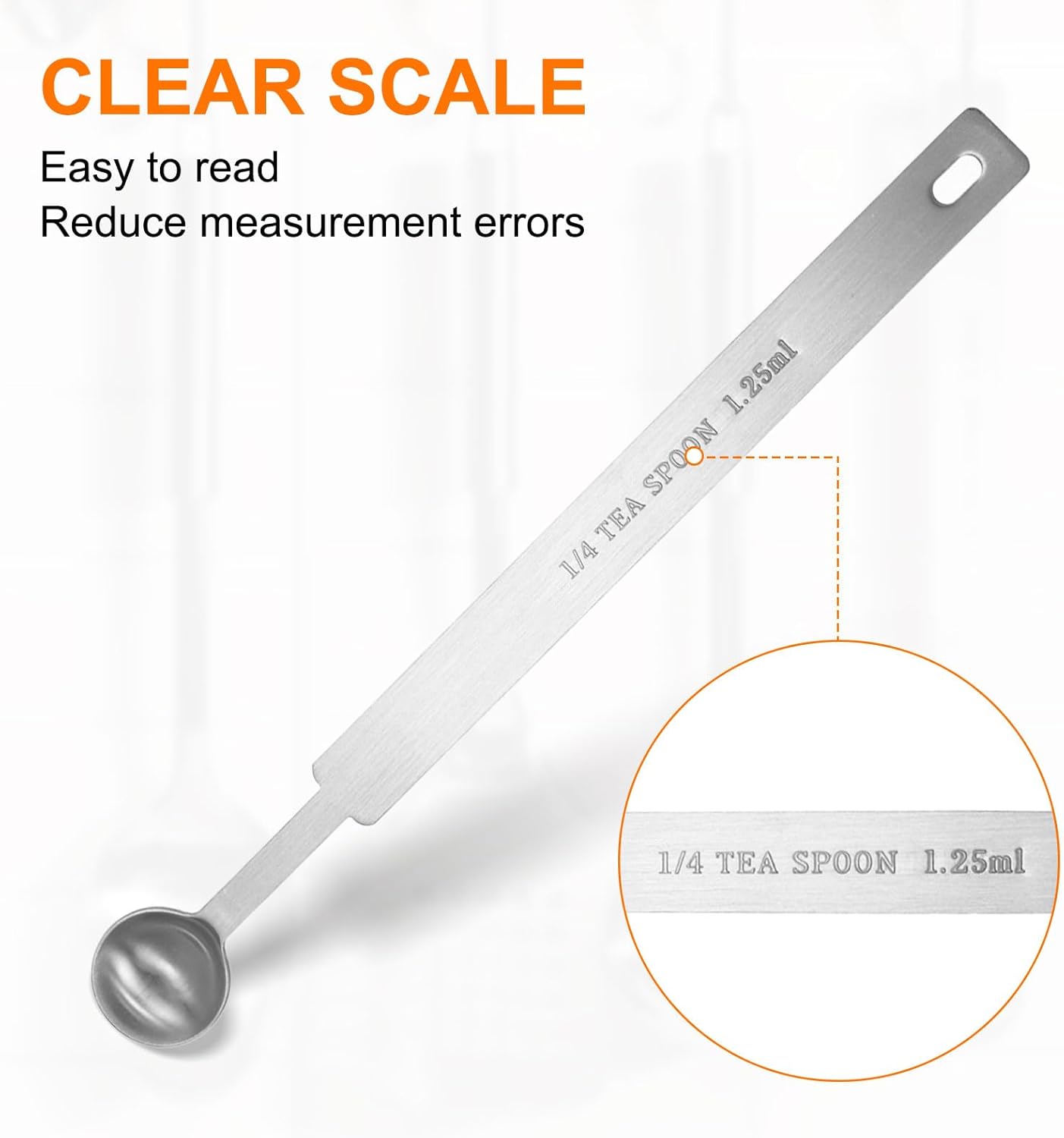 HARFINGTON Single Measuring Spoon 1/4tsp (1.25ml) Teaspoon/Tablespoon 430 Stainless Steel Single Tiny Square Bowl Measuring Spoon Long Handle Measure Scoop