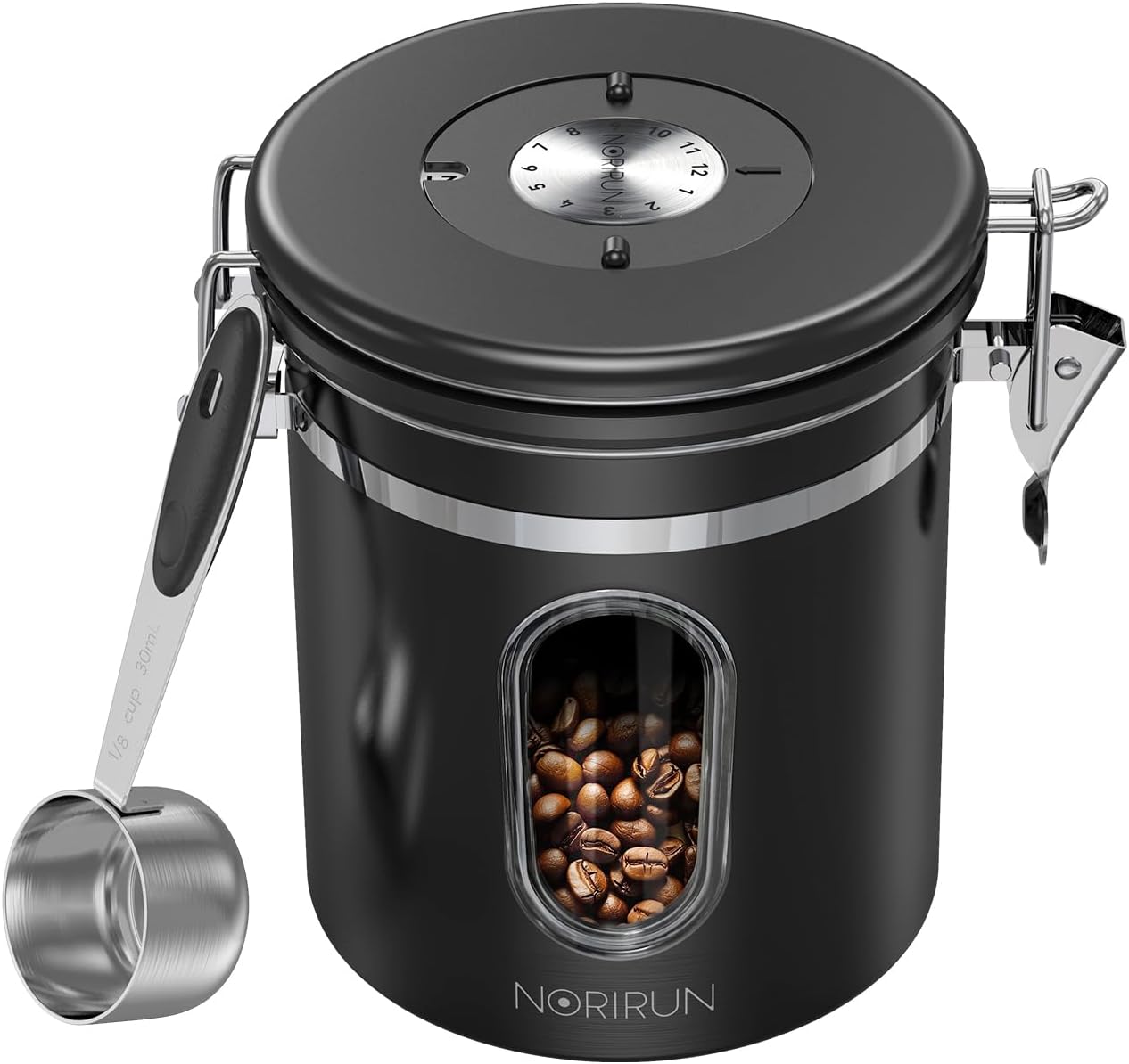 Coffee Canister With Window,22oz Stainless Steel Airtight Coffee Bean Storage Grounds Container with Date Tracker and Scoop,Grounds Kitchen Food Canister Jar for Beans,Tea,Sugar,Flour,Cereal