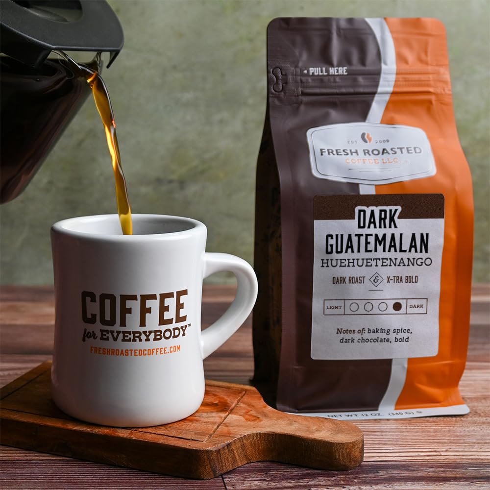 Fresh Roasted Coffee, Dark Guatemala Huehuetenango | 12 oz | Single Origin | Dark Roast | Kosher | Ground