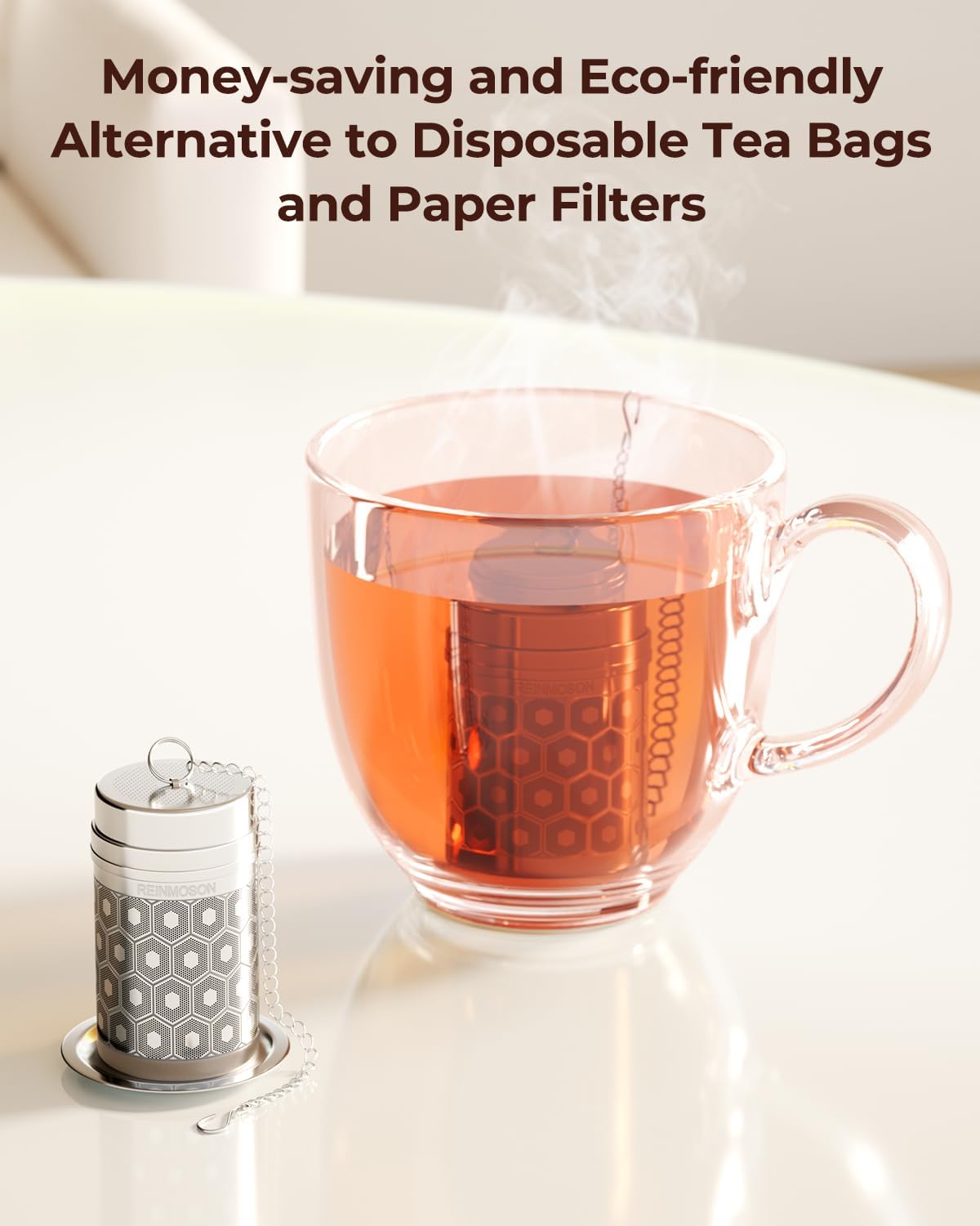 Reinmoson Mini Tea Strainers for Loose Tea, Extra Fine Mesh Tea Infuser, 304 Stainless Steel & Updated Slim Threaded Lid, Loose Leaf Tea Steeper for Black Tea, Rooibos, etc