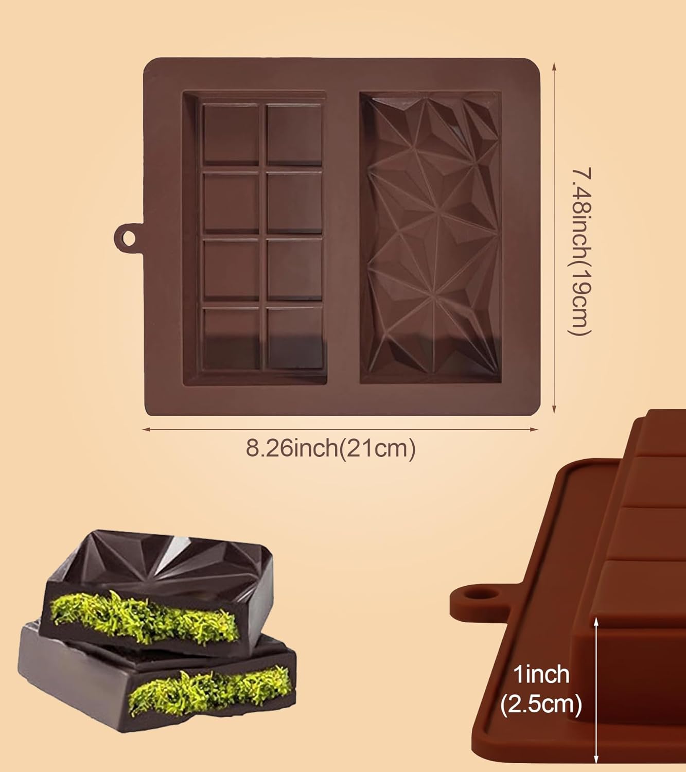 Ugotit Silicone Chocolate Bar Molds, Break-Apart Candy Making Mold Set, Large Rectangle Shape, Brown (2pcs_Model 6)