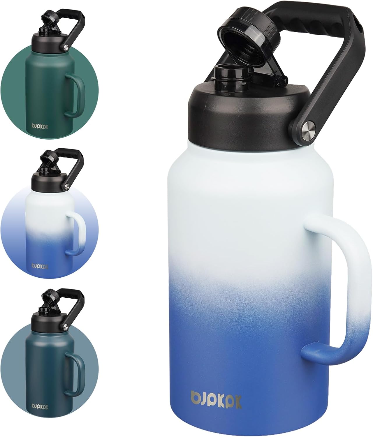 BJPKPK 87oz Insulated Water Bottle with Handle, Large Dishwasher Safe 2/3 Gallon Water Bottle, BPA Free Water Jug, Wide Mouth Metal Water Bottle with Anti-slip Bottom, Keep Cold & Hot,Sky