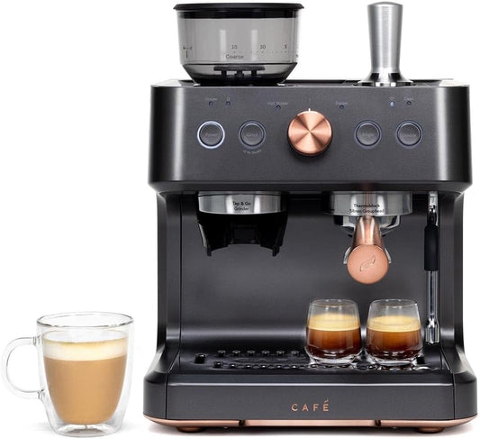 Café Bellissimo Semi Automatic Espresso Machine + Milk Frother | WiFi Connected| Built-In Bean Grinder, 15-Bar Pump & 95-Ounce Water Reservoir | Matte Black, C7CESAS3RD3