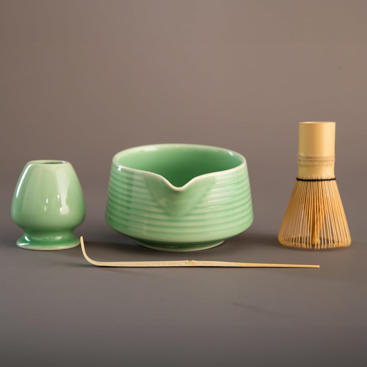 Traditional Matcha Tea Ceremony Tools, 4 Pcs Bamboo Matcha Whisk Set and Matcha Bowl with Spout and Whisk for Ceremony, Gift-Ready Presentation
