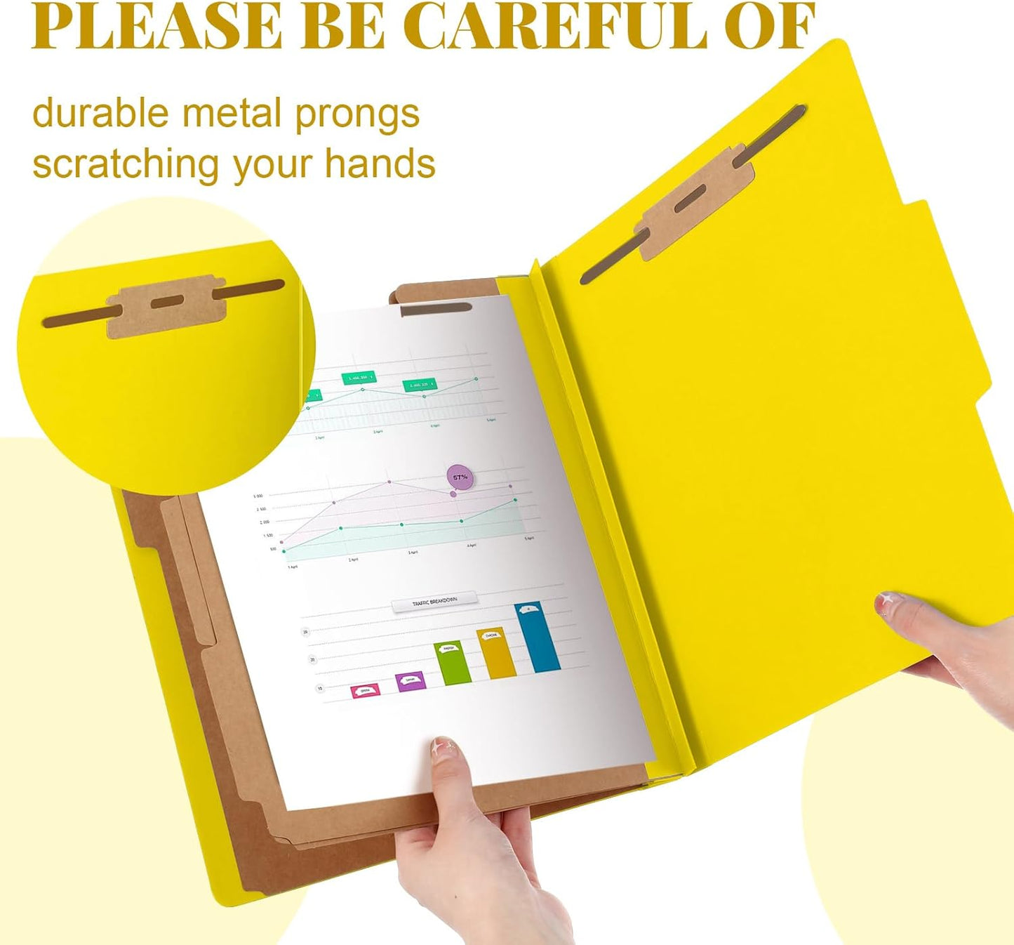 48 Pcs Classification Folders Letter Size, Back to School Supply for Teacher, Student, 3 Dividers Pressboard File Folder Bulk with 2 Fasteners, 3.5 Inch Expanding File Organizer (Yellow)