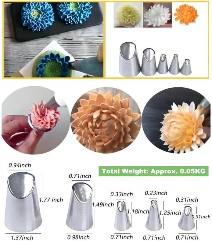 6 pcs Flower Piping Tips Rose Petal Pastry Tips, large piping tips, Chrysanthemum Nozzles, Cupcake Pastry Tool For Decorating Cake Tulip Baking Forms New (tulips - 6pcs)