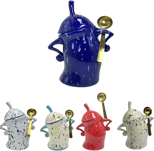 Canister With Attitude - 1.2L Ceramic Storage Jar with Lid, Airtight Kitchen Canisters Set for Coffee, Sugar & Tea | Farmhouse Flour Sugar Storage Container, Handmade with Spoon Rest (Blue)