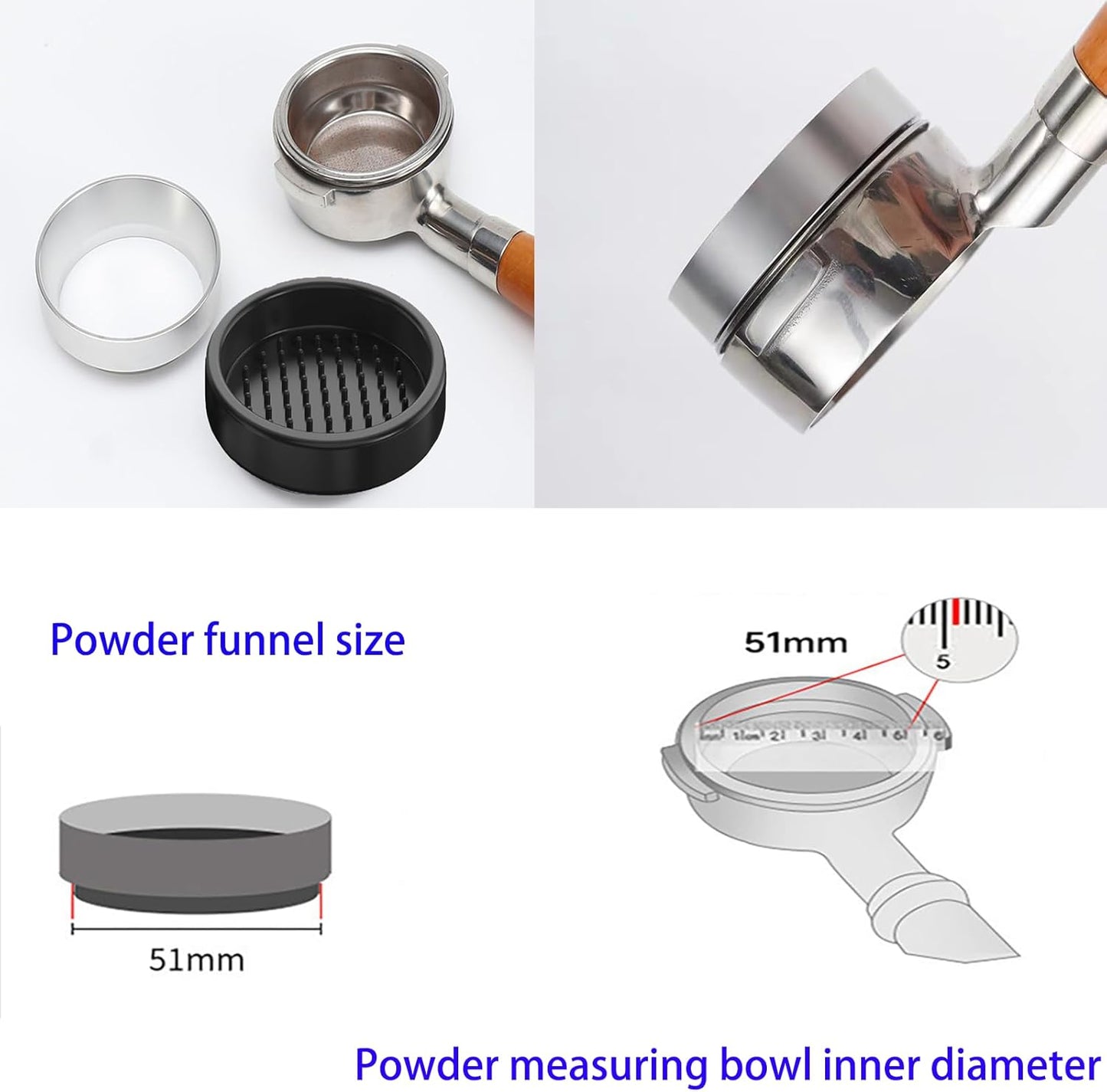 51mm Espresso Dosing Funnel & Silicone Mat, Magnetic Coffee Dosing Ring Aluminum Metal,Reusable Funnel and Silicone Mat Fits 51mm Bottomless Portafilter