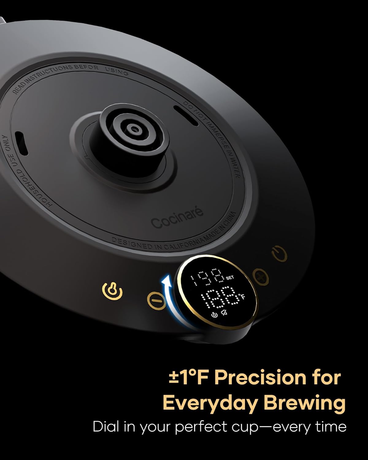 Cocinare FLOW B9 Gooseneck Electric Kettle, Precise Temperature Control for Pour-Over Coffee & Tea Brewing, Stainless Steel Interior, Rapid Heating for Boiling Water, 1500W/0.9L Matte Black