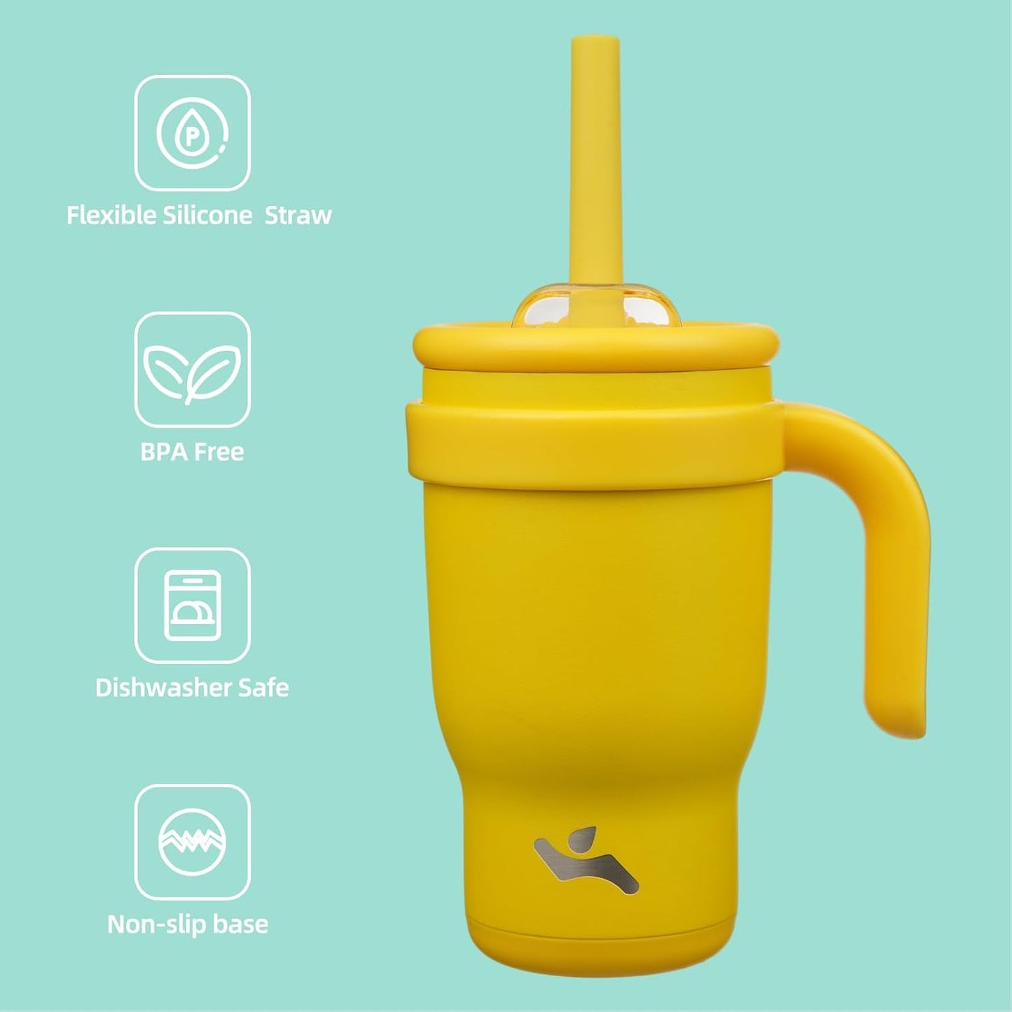 14 oz Tumbler with Side Handle, Insulated Water Bottle with Straw and 2 in 1 Lid, Stainless Steel Cup Travel Coffee Mug for Sports Office Gym,Yellow