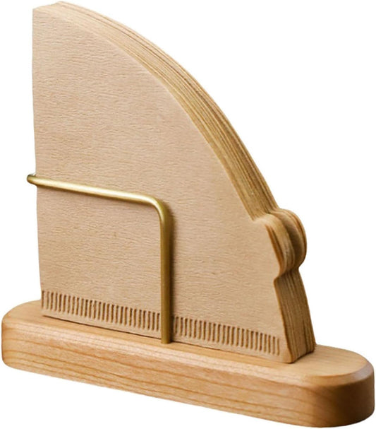 Coffee Filter Holder Stand for V60#1 & #2 | Wood & Brass Organizer with 40-Capacity | Space-Saving Storage for Cone Paper Filters | Compatible with Pour Over Coffee Accessories