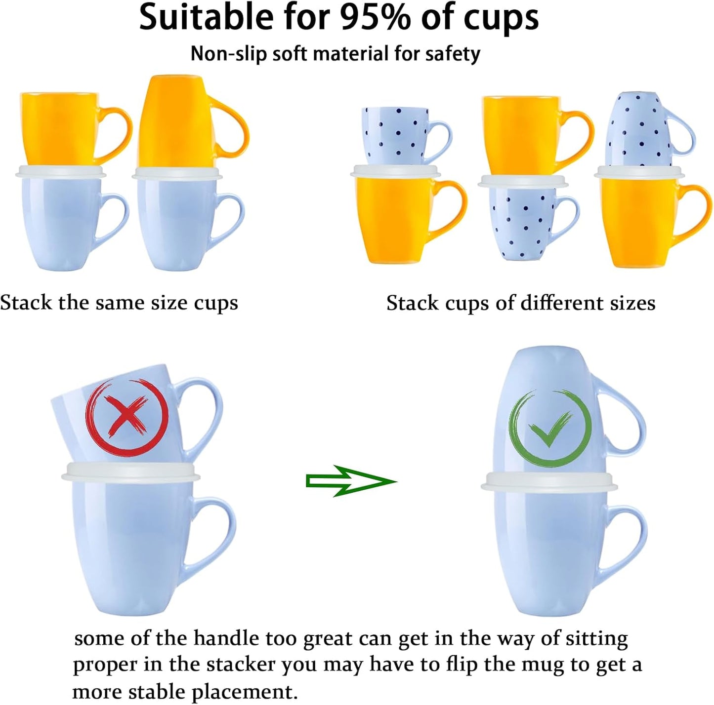 Coffee Mug Organizers and Storage (6Pack), Adjustable Mug Organizer for Kitchen Cabinet Shelf, Cup Stacker Holder for Tea Cup, Coffee Mug, Glassware, Save Space for Cupboard (Whit)