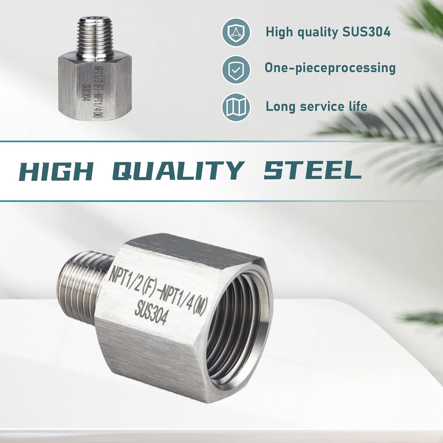 2 pieces，Npt1/2 Female to Npt1/4 Male Thread Adapter, Water line adapter，Fabricate of 304 Stainless Steel